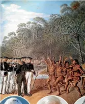  ??  ?? Although titled War Dance by the expedition’s artist Pavel Mikhaylov, the haka he sketched was more ceremonial. The Ma¯ ori at To¯ taranui (Queen Charlotte Sound) were traders, not warriors, and their greeting was a welcome to the strangers, not a threat.