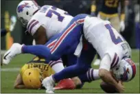  ?? MIKE ROEMER - THE ASSOCIATED PRESS ?? Buffalo Bills’ Josh Allen is sacked during the second half of an NFL football game against the Green Bay Packers Sunday, Sept. 30, 2018, in Green Bay, Wis.
