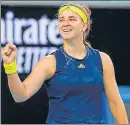  ?? REUTERS ?? Karolina Muchova celebrates winning her fourth round game against Elise Mertens.