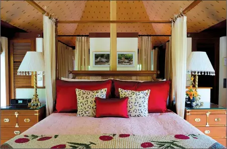  ??  ?? Luxury tents in India, including this one at the Oberoi Sukhvilas in New Chandigarh, India, can inspire even a minimalist’s interior design. Canopy beds and rooms ensconced with fabric are a trend and the layering of patterns, including animal prints and florals, is also on the rise.