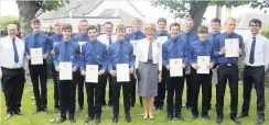  ??  ?? Top awards New Queen’s Men from Dunblane, seen with Lord Lieutenant of Angus, Georgina Osborne, are (back row, left) Paul Christmas (captain), Ryan Morrison, Harry Tyler, David Clark, Colin Anderson (officer in charge), Ross Mason, Cameron Tully,...