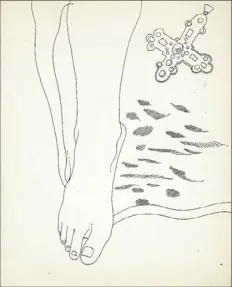  ?? © The Andy Warhol Foundation for the Visual Arts ?? “Body parts: Feet, Male Portrait, Male Lower Torso,” a 1950s drawing by Andy Warhol.