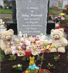  ??  ?? A headstone for Baby Alannah provided by staff at Greenstar.