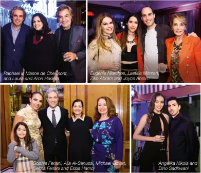  ??  ?? Raphael le Masne de Chermont, and Laura and Aron Harilela Eugenie Niarchos, Laetitia Mimran, Ziko Abram and Joyce Abram Sophie Feriani, Alia Al-senussi, Michael Govan, Selma Feriani and Essia Hamdi Angelika Nikola and Dino Sadhwani