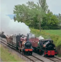  ?? JAMES KINDRED ?? Furness Railway No. 20 passes Hudswell Clarke No. 1742 of 1946 Millom and Bagnall 0-4-0ST No. 2469 of 1932, running in the Down yard at Quainton Road.