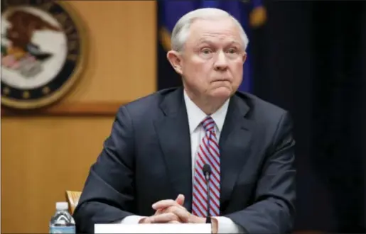  ?? ASSOCIATED PRESS ?? Attorney General Jeff Sessions is seen at the Justice Department in Washington. Sessions is once again pushing a hard line against those charged with drug offenses.