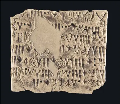  ??  ?? Clay tablet, 3100-2900 BC, Tappeh Yahya