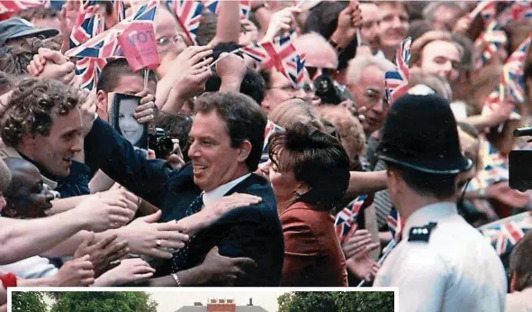  ?? ?? Change in the air: Newly elected Blair with a ‘spontaneou­s’ crowd and the death of Princess Diana, both in 1997