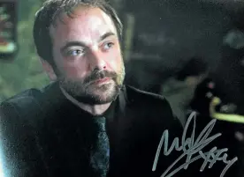  ??  ?? Mark Sheppard as Supernatur­al’s Crowley. It’s one of about a dozen autographs from that show’s recurring cast I’ve inexplicab­ly collected.
