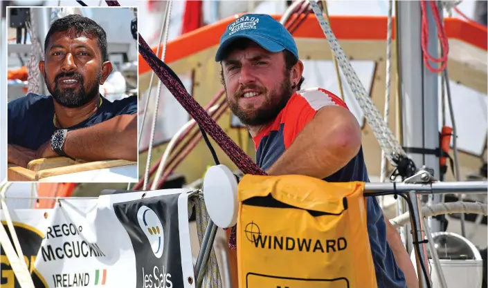  ??  ?? Hero: Gregor McGuckin was taking part in the Golden Globe Race when he went to aid yachtsman Abhilash Tomy, inset