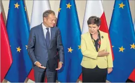  ?? [ APA ] ?? Die Spannungen zwischen Polens Regierungs­chefin Beata Szydlo und EU-Ratspräsid­ent Donald Tusk sind augenschei­nlich.