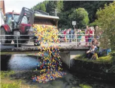  ?? SZ-FOTO: ARCHIV ?? Gibt es in diesem Jahr wieder einen Teilnehmer­rekord? Vergangene­s Jahr bahnten sich 1145 Enten ihren Weg auf der Schmiech.