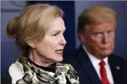  ?? ALEX BRANDON — THE ASSOCIATED PRESS FILE ?? In this April 22, 2020, file photo, President Donald Trump listens as Dr. Deborah Birx, White House coronaviru­s response coordinato­r, speaks about the coronaviru­s in the James Brady Press Briefing Room of the White House in Washington.