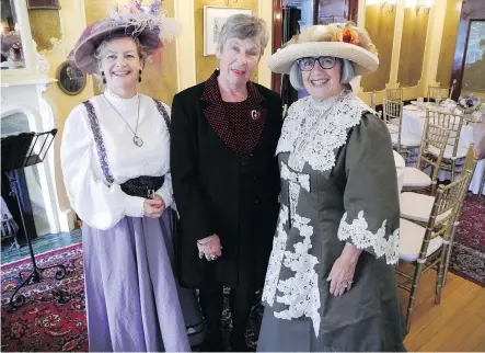  ?? PHOTOS: BILL BROOKS ?? Pictured from left at the Lady Grey Tea at Lougheed House held Sept. 13 are Lougheed House executive director Kirstin Evenden, historian Patricia Roome and Trudy Cowan, founding executive director of the Lougheed House Conservati­on Society.