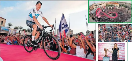  ??  ?? DE GALA. Jerusalén se volcó con la presentaci­ón de los equipos y recibió a Froome con aplausos. La modelo israelí Bar Refaeli hizo de madrina.