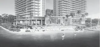  ?? THE HARBOUR/COURTESY ?? An artist rendering of the waterside of a new condo in North Miami Beach. The twin tower developmen­t features an aromathera­py trail around the property.