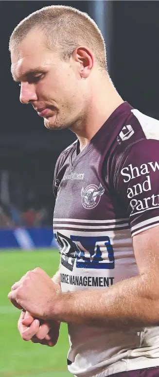  ?? Picture: Getty Images ?? Manly star fullback Tom Trbojevic after the tough loss to Storm.