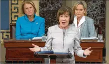  ?? SENATE TV VIA AP ?? Sen. Susan Collins, R-Maine, speaks on the Senate floor Friday about her vote on Supreme Court nominee Judge Brett Kavanaugh.