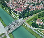  ??  ?? Rendering Il futuro ponte del tram a Voltabaroz­zo