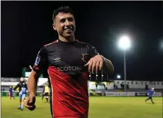  ??  ?? Former Bray Wanderers player Chris Lyons celebrates the goal.