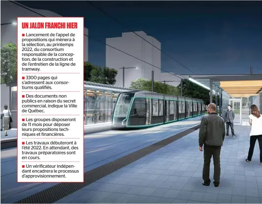  ?? PHOTO COURTOISIE VILLE DE QUÉBEC ?? À quelques mois de l’élection, les partis d’opposition se positionne­nt sur le projet du tramway, dont on voit ci-haut une esquisse datant de 2020. Québec 21 ne veut pas de ce mode de transport, alors que Démocratie Québec en ajusterait le tracé dans l’ouest.