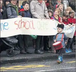  ??  ?? Parents and children protest outside Shawlands Primary school at the decision by Cordia over their school’s janitor Peter Pictures: Jamie Simpson