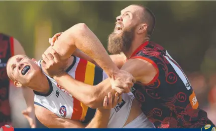  ?? Picture: GETTY IMAGES ?? Adelaide’s Sam Jacobs and Melbourne’s Max Gawn do battle in the ruck.