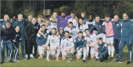  ?? Picture by Neil Marshall ?? CUP WINNERS Gosport Borough celebrate after winning the Portsmouth Senior Cup last night