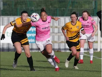  ??  ?? Rianna Jarrett of Wexford Youths keeps her eyes on the ball against Kilkenny United.