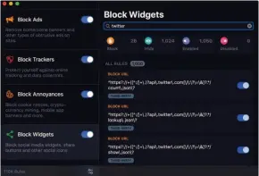  ??  ?? The standalone 1Blocker app lets you choose which categories of rules to apply, but is more limited in choosing among rules in each category.