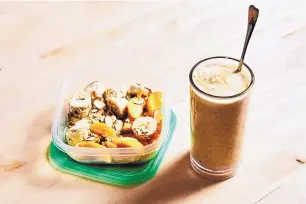  ??  ?? Shifting your eating pattern earlier while eating less at night has multiple benefits including heart health, blood sugar control and weight management. The Breakfast Smoothie Pack makes it easy.