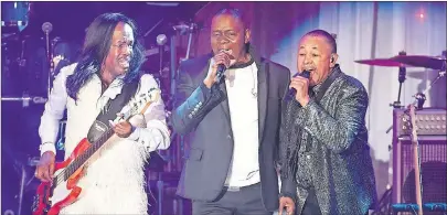  ?? AP PHOTO ?? In this February 2016 file photo, Verdine White, from left, Philip Bailey and Ralph Johnson of Earth, Wind and Fire perform at the 2016 Clive Davis PreGrammy Gala in Beverly Hills, Calif. Earth, Wind & Fire will hit the road this summer with the band...