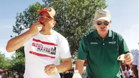  ?? Lynzie Lowe/appeal-democrat file ?? In 2021, the mayors of Yuba City and Marysville went head-to-head in a taco eating challenge at the Yuba-sutter Taco Fest. This year’s festival will be on Saturday, May 14, from 1 to 8 p.m. in downtown Marysville.