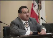  ?? OFFICE OF JAMES RAMOS — CONTRIBUTE­D ?? Assemblyma­n James C. Ramos speaks during a Select Committee on Native American Affairs Hearing. Ramos introduced a bill to ensure Native American students can wear traditiona­l regalia at graduation­s.
