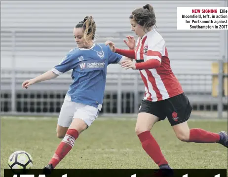  ??  ?? NEW SIGNING Ellie Bloomfield, left, in action for Portsmouth against Southampto­n in 2017