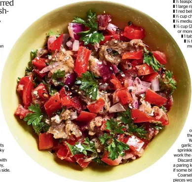  ?? THE WASHINGTON POST ?? This Turkish-style grilled eggplant salad is as pretty as a picture, and deliciousl­y smoky, for summer barbecues and Christmas parties.