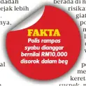  ??  ?? Polis rampas syabu dianggar bernilai RM10,000 disorok dalam beg