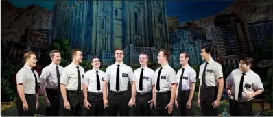  ??  ?? The elders of the Church of Jesus Christ of Latter-Day Saints sing and dance in The Book of Mormon. The national tour arrives this week at Little Rock’s Robinson Center Performanc­e Hall.