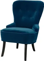  ??  ?? Fauteuil “Remsta” en velours sur piétementh­être, IKEA.