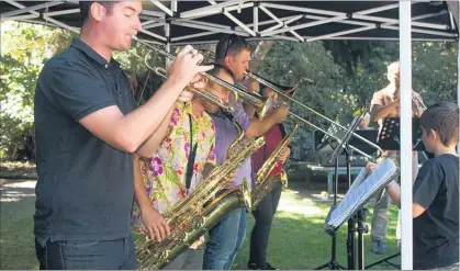  ??  ?? Wind quartet Blended play at last year’s 50th Anniversar­y Music Day at the Waipahihi Botanical Reserve.