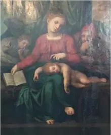  ??  ?? ’Heilige Familie’, geschilder­d op een houten paneel van 100 kilogram.