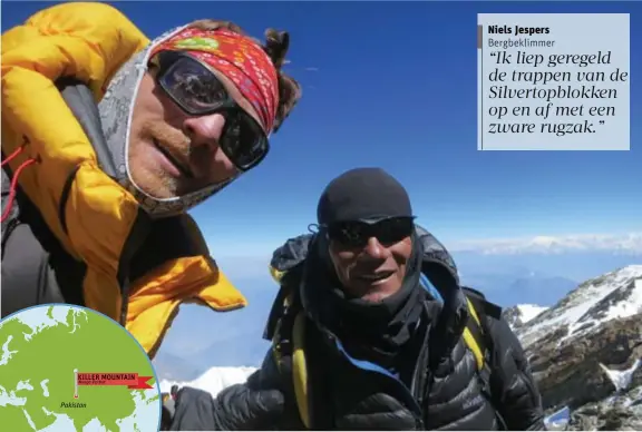  ?? FOTO'S RR, BELGA ?? Niels en sherpa Sano, onderweg naar de top van de Nanga Parbat. Op een foto van de top zelf is het, door problemen met de geheugenka­art, nog wachten.