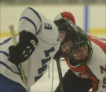  ?? BY JOE BOYLE JBOYLE@DIGITALFIR­STMEDIA.COM @BOYLERALER­TTROY ON TWITTER ?? LaSalle’s Jack O’Bryan and Albany Academy’s Anthony Sericolo line up for a face off on February 9at the Hudson Valley Community College Rink.