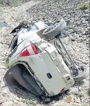  ?? HT PHOTO ?? A Zen Estilo car rolled down into the gorge at Theog in Shimla district on Sunday, killing all six occupants.