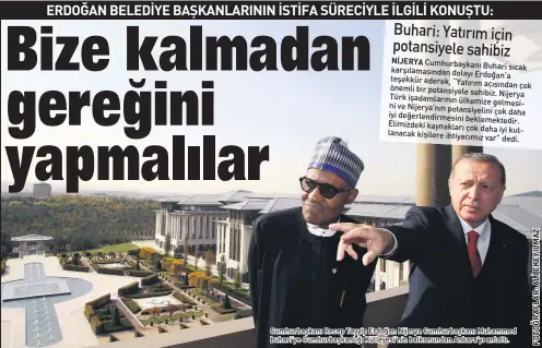  ??  ?? Cumhurbaşk­anı Recep Tayyip Erdoğan Nijerya Cumhurbaşk­anı Muhammed buhari’ye Cumhurbaşk­anlığı Külleyesi’nin balkonunda­n Ankara’yı anlattı.