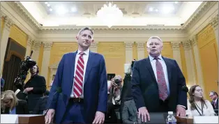  ?? SUSAN WALSH — THE ASSOCIATED PRESS ?? Greg Jacob, who was counsel to former Vice President Mike Pence, left, and Michael Luttig, a retired federal judge, arrive before the House select committee investigat­ing the Jan. 6, 2021, attack on the Capitol holds a hearing at the Capitol in Washington, Thursday, June 16, 2022.