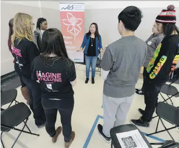  ?? BRYAN SCHLOSSER ?? Students and educators from six schools participat­ed in a stop racism youth leadership workshop Friday at the Core Ritchie Centre.