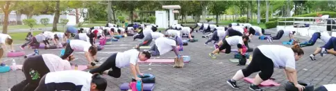  ??  ?? TFC FIT members exercise at a park in Miri.