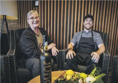  ?? VANESSA LAURIE/STUFF ?? Haukai Bistro & Bar at Novotel Ngāmotu is teaming up with Juno Gin to put on a five-course Juno Gin matched degustatio­n. Pictured are Jo James, cofounder of Juno Gin, and Chef Richie Ponder.