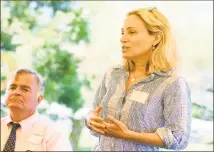  ?? Tyler Sizemore / Hearst Connecticu­t Media ?? State Sen. Alex Bergstein, DGreenwich, speaks at the annual League of Women Voters legislativ­e picnic at a private residence in the Riverside section of Greenwich on July 9.